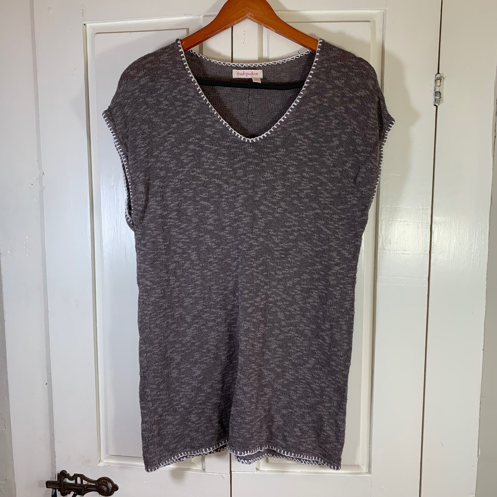 Fresh Produce V Neck Short Sleeve Knit Dress Tunic Top Women's XS S Gray Beachy